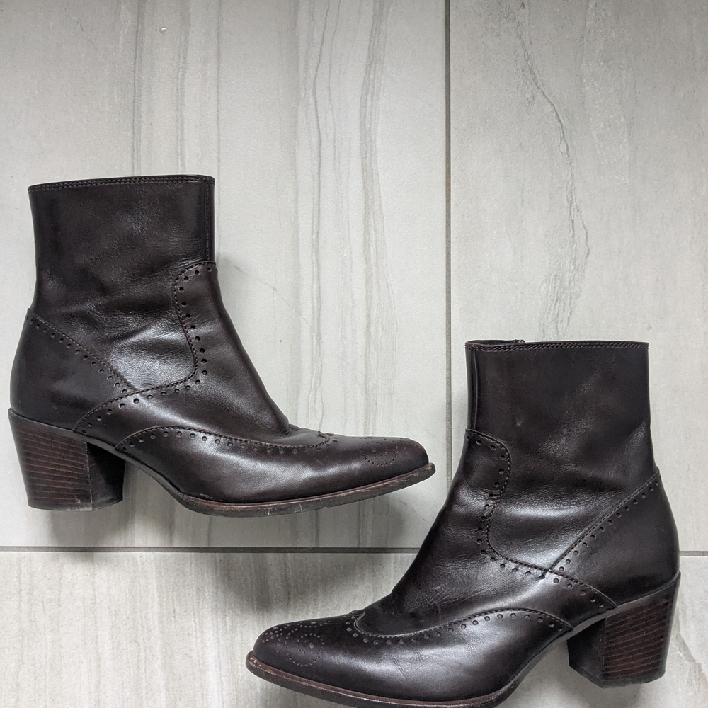 Made In Italy Western Boots Brown Leather Boots with Block Heel